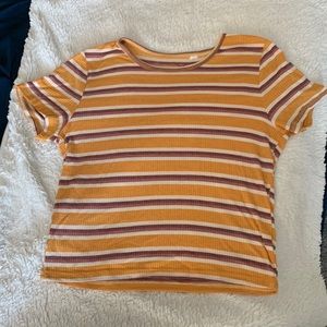 PAC Sun small striped yellow and dark pink and white top